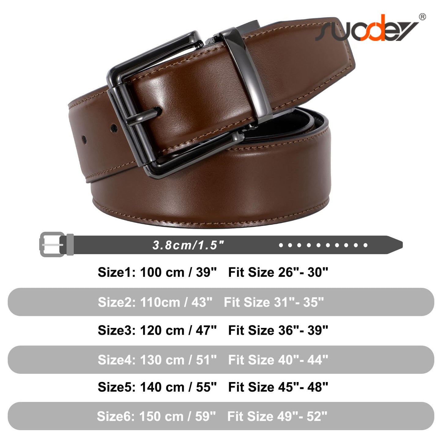 SUOSDEY Men's Belt, Reversible Leather Belts for Men Dress Belts,One Reverse For 2 Sides Casual Belt