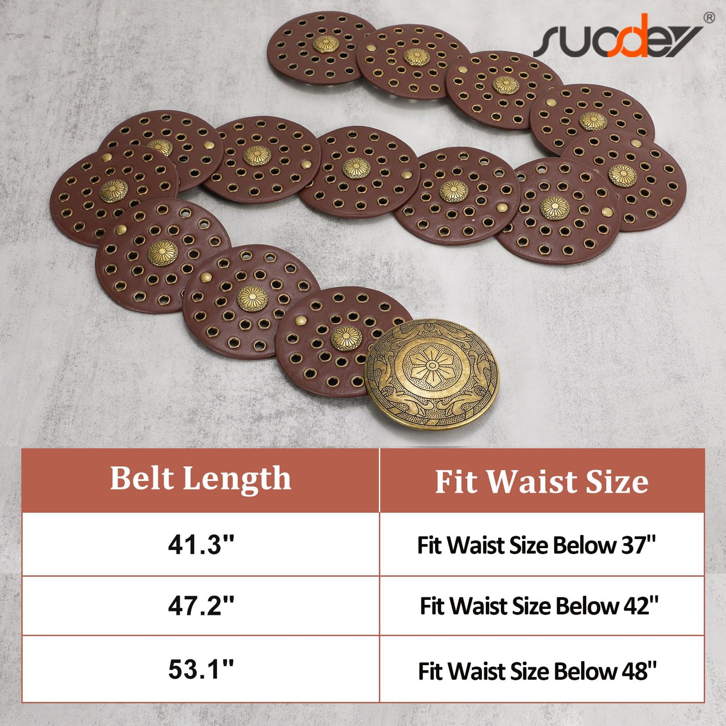 SUOSDEY Women's Concho Disc Belt Western Cowboy Cowgirl Wide Leather Boho Country Waist Belts for Dress Jeans