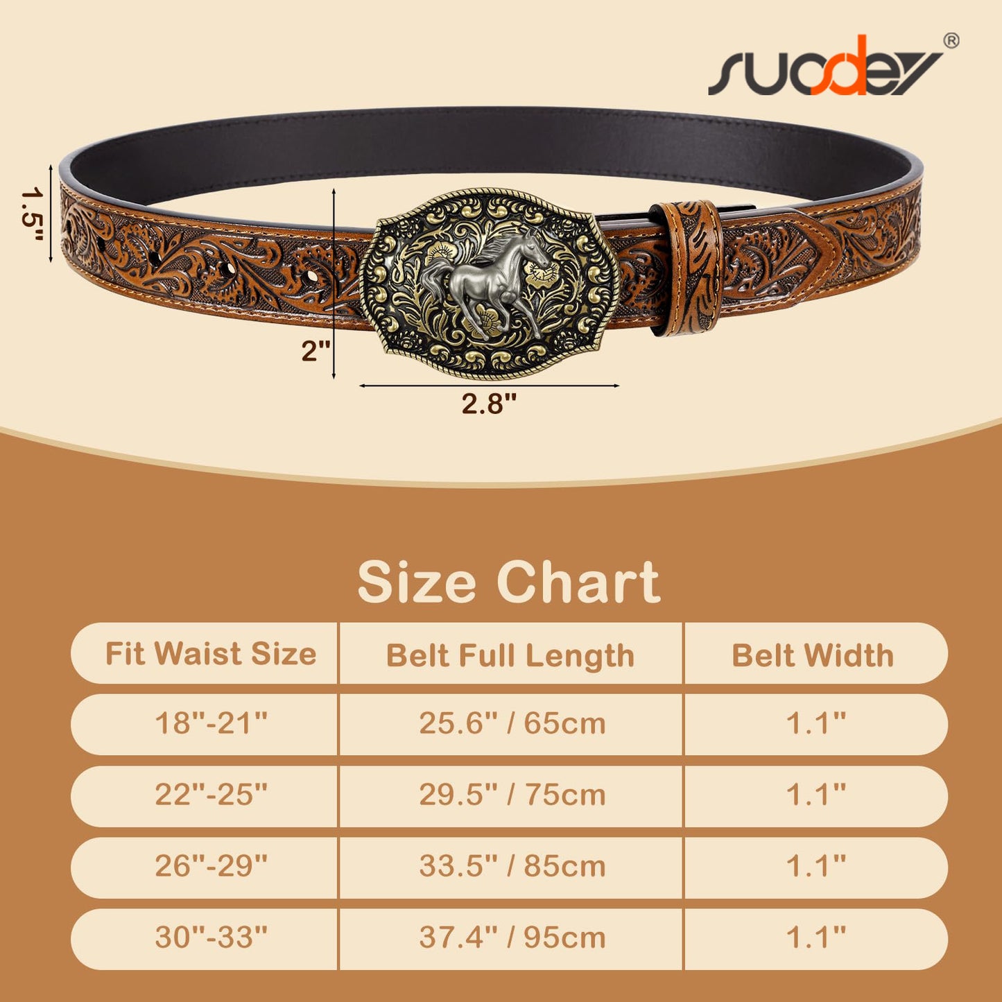 SUOSDEY Kids Western Belt for Boys Girls Genuine Leather Cowboy Cowgirl Belts with Detachable Buckle for Jeans Western Gifts